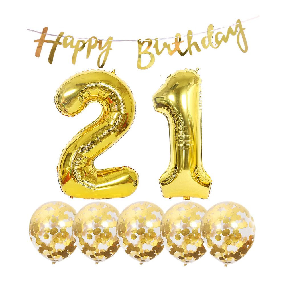 21th Birthday Decoration Happy Birthday Banner Balloons 21 Years Old Birthday Party Supplies Helium Balloons Number 21 Balloons Latex Balloon Foil Balloon, 21th Gold Birthday Party Decoration