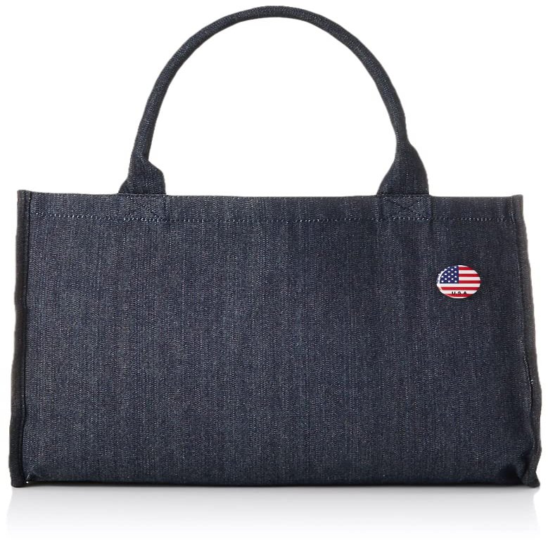 F-Style F-SD010559-005 Tote Bag, Flag Can Badge, Denim Tote Bag, Indigo/U.S.A