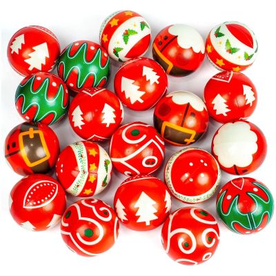 LovesTown Christmas Stress Ball Toys, 20PCS Squeeze Toys 2.5 Inch Bouncy Squeeze Balls for Stress Relief Party Favors Goodie Bag Fillers