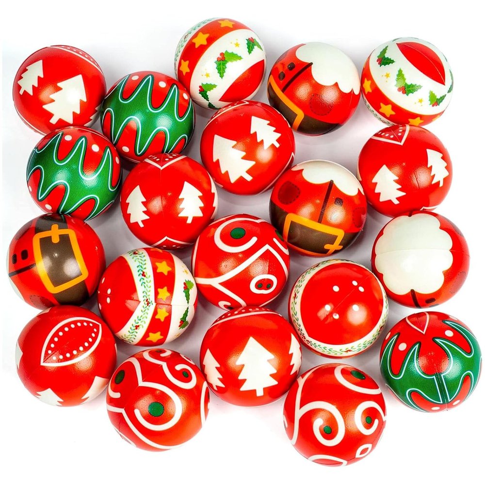 LovesTown Christmas Stress Ball Toys, 20PCS Squeeze Toys 2.5 Inch Bouncy Squeeze Balls for Stress Relief Party Favors Goodie Bag Fillers