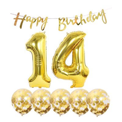 14th Birthday Decoration Happy Birthday Banner Balloons 14 Years Old Birthday Party Supplies Helium Balloons Number 14 Balloons Latex Balloon Foil Balloon, 14th Gold Birthday Party Decoration