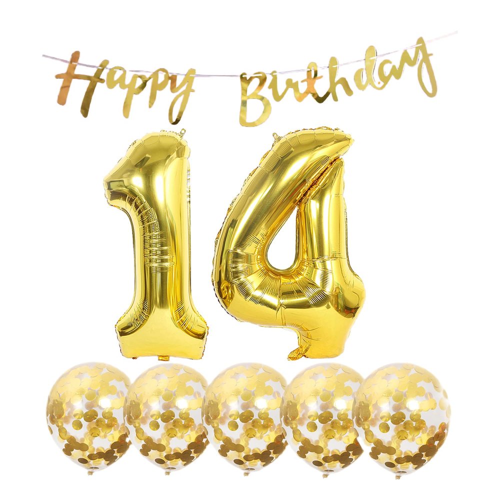 14th Birthday Decoration Happy Birthday Banner Balloons 14 Years Old Birthday Party Supplies Helium Balloons Number 14 Balloons Latex Balloon Foil Balloon, 14th Gold Birthday Party Decoration
