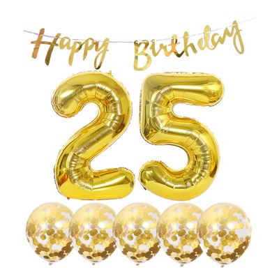25th Birthday Decoration Happy Birthday Banner Balloons 25 Years Old Birthday Party Supplies Helium Balloons Number 25 Balloons Latex Balloon Foil Balloon, 25th Gold Birthday Party Decoration