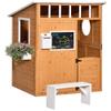Outsunny Wooden Playhouse for Kids Outdoor with Working Door, Windows, Mailbox, Bench, Flowers Pot Holder, 48" x 42.5" x 53" view 1