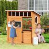 Outsunny Wooden Playhouse for Kids Outdoor with Working Door, Windows, Mailbox, Bench, Flowers Pot Holder, 48" x 42.5" x 53" view 2