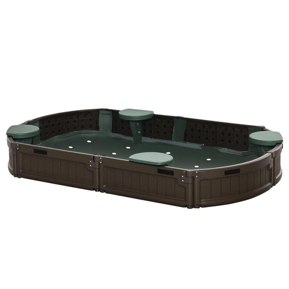 Outsunny Kids Outdoor Sandbox with Cover Garden Bed Sand Pit, Easy Assembly Children's Oval Sandbox for Backyard, Brown, 72" x 41.25" x 8.75"