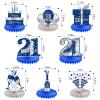 8Pcs 21st birthday Honeycomb Centerpieces Decorations for Boys Blue Silver Happy 21 Birthday Table Centerpiece Party Supplies, Birthday,Twenty First Year Old Table Topper Decor view 2