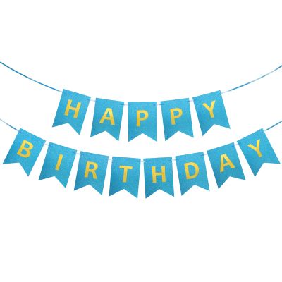 Clabby Glitter Blue Happy Birthday Banner with Shiny Letters Happy Birthday Shiny Glitter Hanging Signs Bunting for Party Supplies Hanging Backdrop Decoration
