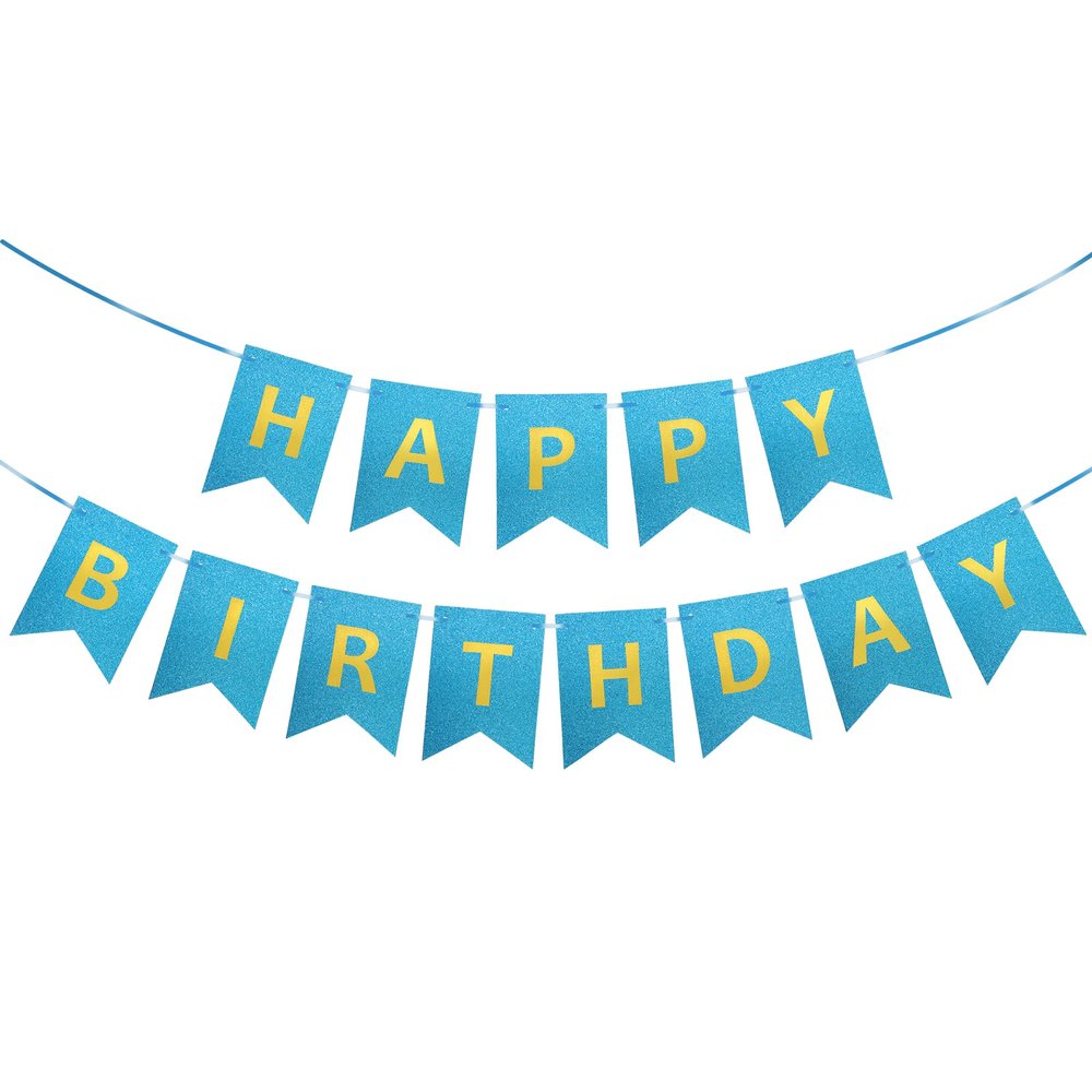 Clabby Glitter Blue Happy Birthday Banner with Shiny Letters Happy Birthday Shiny Glitter Hanging Signs Bunting for Party Supplies Hanging Backdrop Decoration