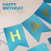 Clabby Glitter Blue Happy Birthday Banner with Shiny Letters Happy Birthday Shiny Glitter Hanging Signs Bunting for Party Supplies Hanging Backdrop Decoration view 2