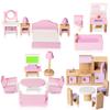 WOODMAM Wooden Dollhouse Furniture Set, 22 PCS Doll House Accessories Including 5 Room Kits, Little People House Furniture Toy Gift for Girls Boys Age 3+, Miniature Dollhouse Furnishing view 1
