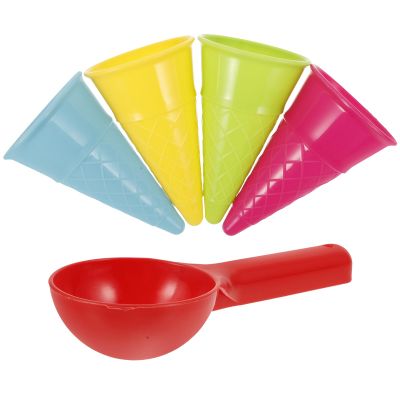 Kisangel 5pcs Plastic Ice Cream Cones, Kids Beach Sand Toys Ice Cream Cones Cups and Scoop for Outdoor Seaside Sandbox Toys