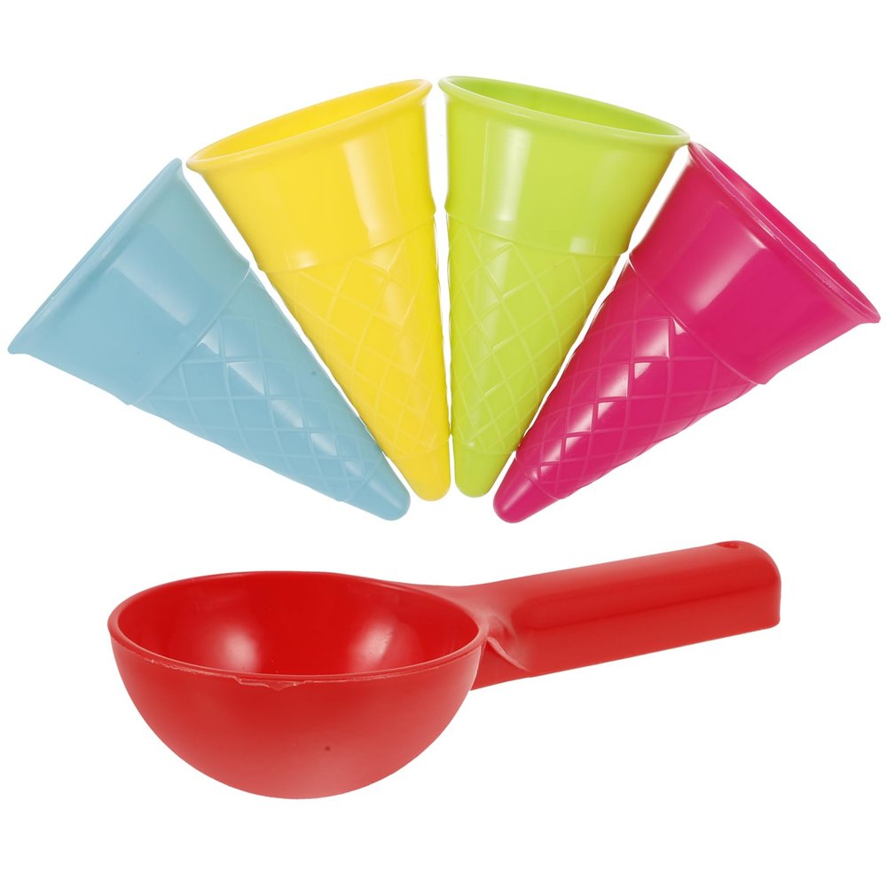 Kisangel 5pcs Plastic Ice Cream Cones, Kids Beach Sand Toys Ice Cream Cones Cups and Scoop for Outdoor Seaside Sandbox Toys