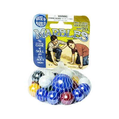 House of Marbles Classic Net Bag of Marbles - 21-Piece Opal-Effect Glass Marble Set with 1 Shooter & 20 Player Marbles for Games, Marble Runs, Collecting & Gifts