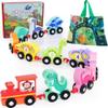HELLOWOOD Dinosaur Toys for Toddlers Age 2-4, Wooden Dinosaur Train Set with Playmat/Storage Bag, Montessori Educational Toys for 2+ Years Old Boys & Girls view 2