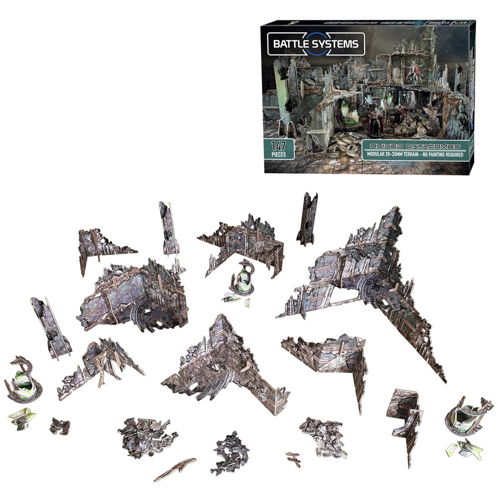 Battle Systems - Modular Tabletop 3D Gaming Sci-Fi Terrain - Perfect for 28mm-35mm Miniatures and Figures - No Painting Required - Science Fiction Aliens 40K Wargame - (Ruined Catacombs)