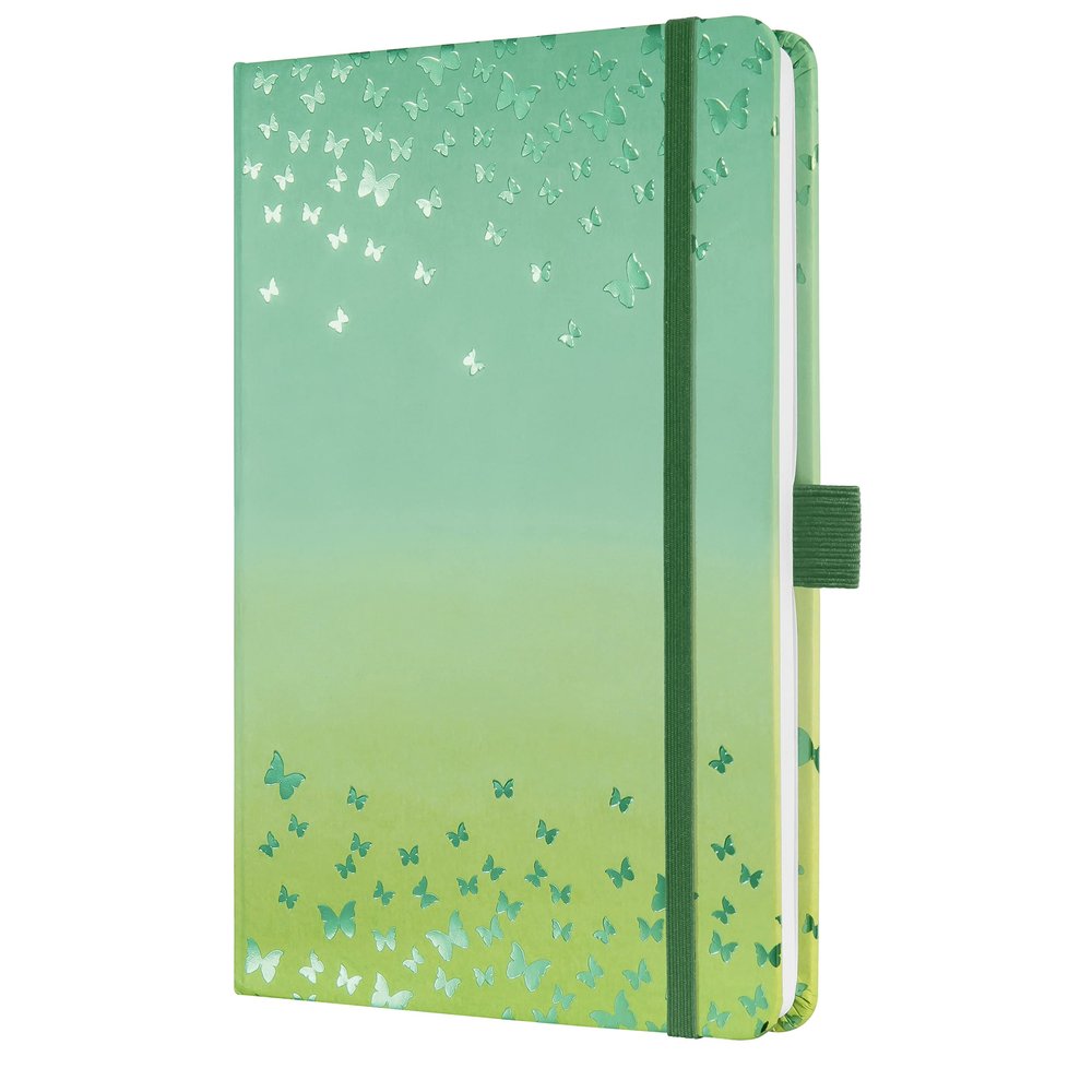Sigel JN347 Jolie Notebook - Butterfly Confetti Lime - lined - 13,5 x 20,3 cm - hardcover - 174 pages - green