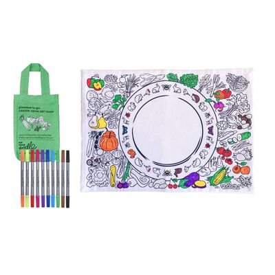 eatsleepdoodle Fruit and Vegetable placemat in its own Cotton Bag to Color-in Features a Fun, Educational Coloring Placemat, Washable Felt tip Fabric Markers Included