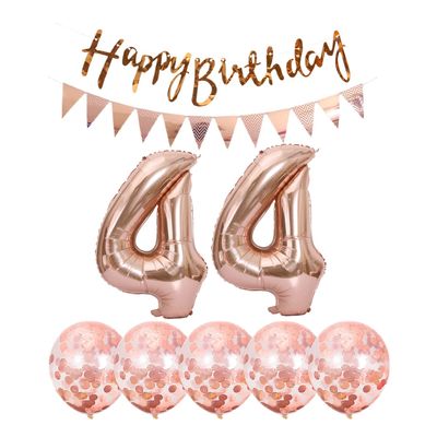 2 Balloons Number 44+ haappy Birthday Garland + Rose Gold Banner foil Balloon 44th Birthday Decoration+5 Confetti Balloons boy Girl 44 Year Birthday Decoration Number Balloon 44 Balloons 44 Birthday