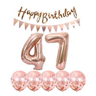 2 Balloons Number 47+ haappy Birthday Garland + Rose Gold Banner foil Balloon 47th Birthday Decoration+5 Confetti Balloons boy Girl 47 Year Birthday Decoration Number Balloon 47 Balloons 47 Birthday