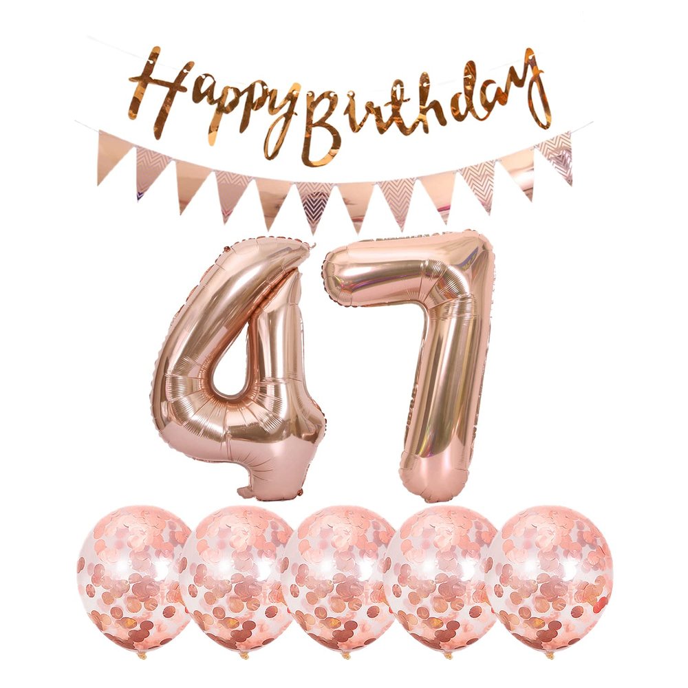 2 Balloons Number 47+ haappy Birthday Garland + Rose Gold Banner foil Balloon 47th Birthday Decoration+5 Confetti Balloons boy Girl 47 Year Birthday Decoration Number Balloon 47 Balloons 47 Birthday