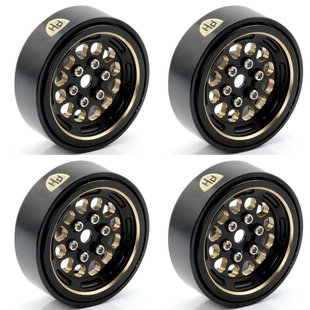 Power Hobbies Powerhobby Axial SCX24 1.0inch Black Brass Beadlock Crawler Wheels 1/24 Black
