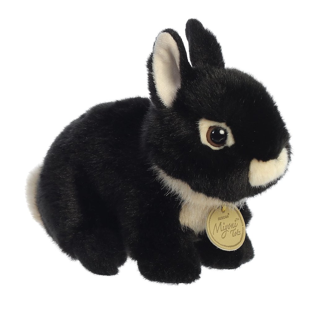 Aurora Adorable Miyoni Tots Netherland Dwarf Bunny Stuffed Animal - Lifelike Details Make a Cherished Companion - Perfect for Decorating Bedrooms or Classrooms - Black 7.5 Inches
