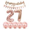 2 balloons number 27+ haappy birthday garland + Rose Gold banner foil balloon 27th birthday decoration+5 confetti balloons boy girl 27 Year birthday decoration number balloon 27 balloons 27 birthday view 1