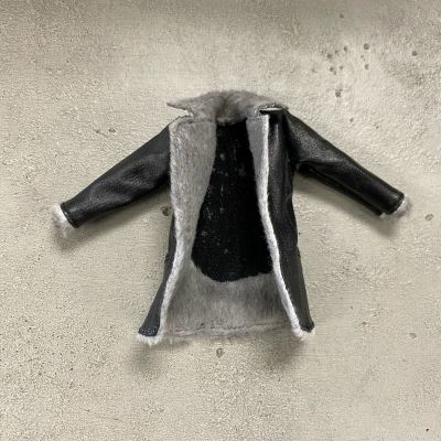 1/12 Scale Miniature Custom Handmade Black Leather Coat with Fur Collar for 6 inch Slim Action Figure