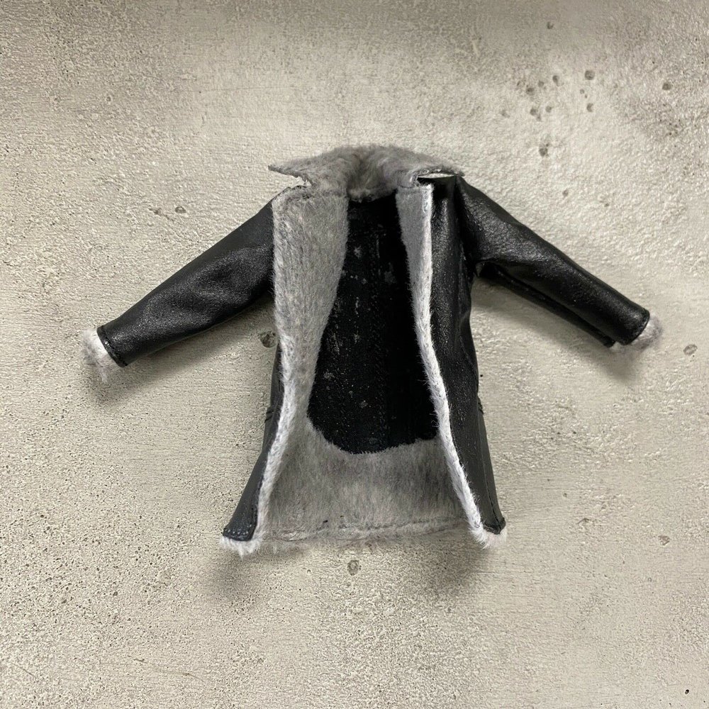 1/12 Scale Miniature Custom Handmade Black Leather Coat with Fur Collar for 6 inch Slim Action Figure