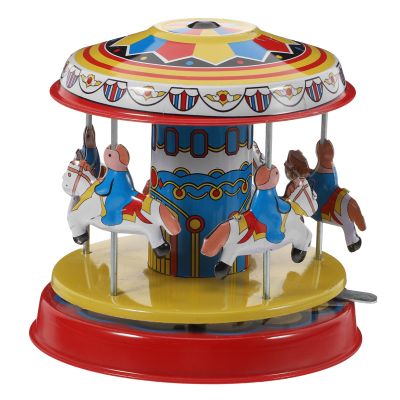 Kisangel Retro Tin Wind up Carousel Horse Toy - Vintage Clockwork Merry-Go-Round for Kids, Home Decor, Club & Bar Decoration, Multi-Color, 4.13 Inches