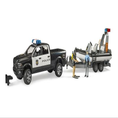 Bruder RAM 2500 Police Pickup with L + S Module Trailer, Boat and 2 Figures