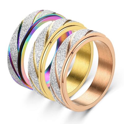 COLORFUL BLING 3Pcs Spinner Anxiety Ring for Women - 6MM Stainless Steel Sand Blast Glitter Finish Stress Rings for Anti Anxiety Rose Gold Silver Rainbow Color Fidget Ring Band Set-Size 6