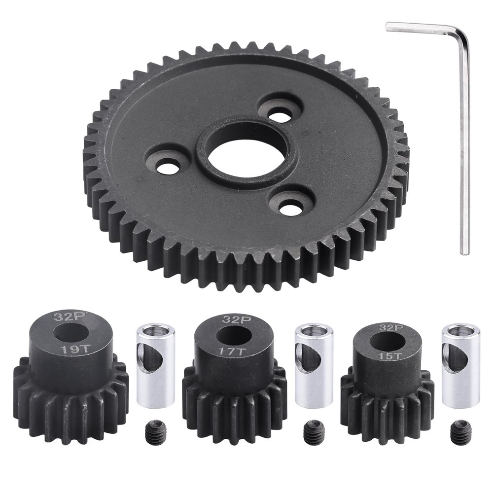 CrazyHobby RC Metal 54T 32P Spur Gear &15T/17T/19T Pinions Gear Set & 3.175mm Coupler for Traxxas Slash 4x4 4WD/2WD/VXL Rustler 4X4 VXL/Stampede 4x4 VXL/Summit/E-Revo/T-Maxx, Replace#3956