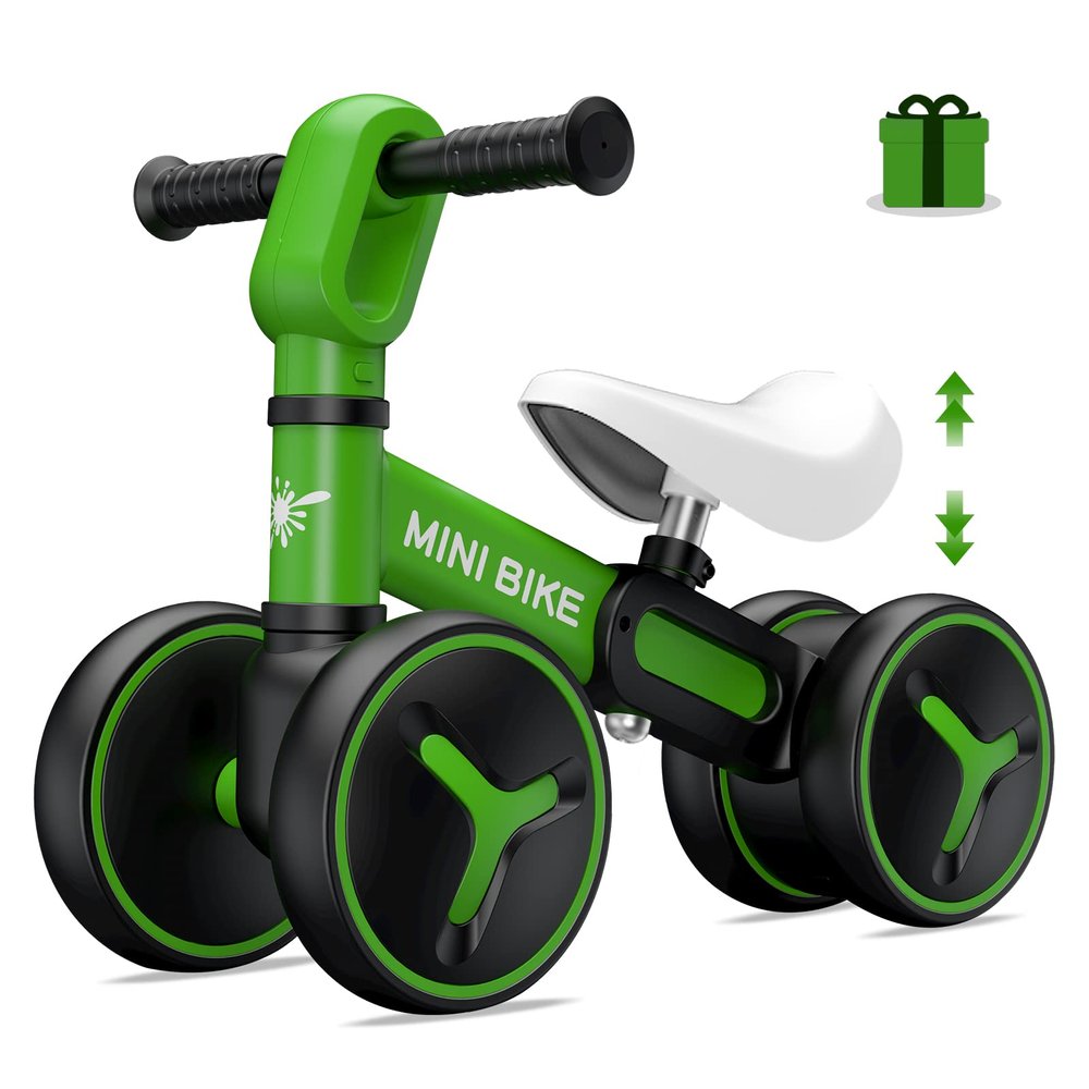 Baby Balance Bike for 1 Year Old Boys Girls, 12-36 Months Riding Toys Toddler Bike with Adjustable Seat, No Pedal Infant 4 Wheels Bicycle, Baby's First Bike First Birthday Gift Christmas
