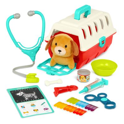 Battat  Mini Vet Playset (11 Pieces)  Plush Dog & Carrier  Stickers & Checklist  Toy Stethoscope & Bone  2+ Years  Puppy Care Vet Kit