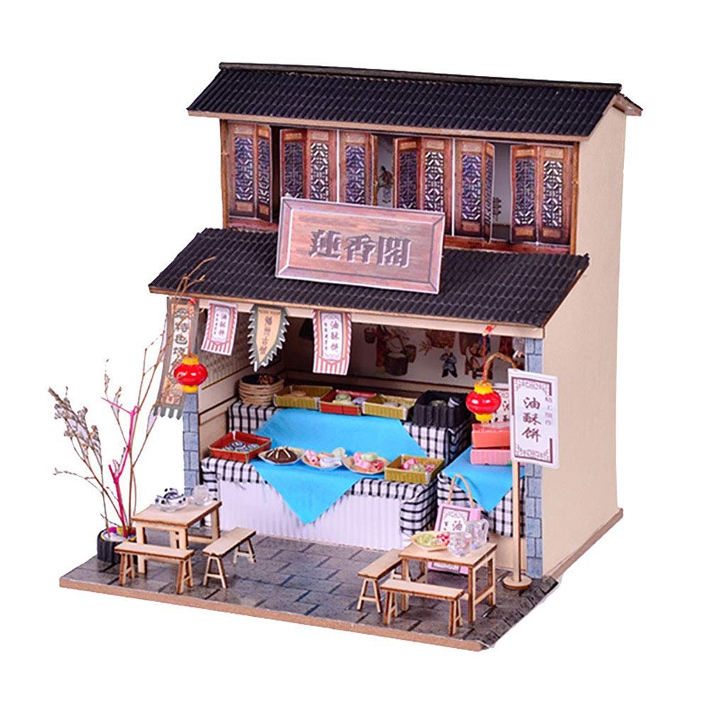 Montidey DIY Dollhouse Miniature Kit with Furniture,3D Chinese Style Cottage Wooden Miniature Dolls House Kit Hand Craft Children Puzzle Toy (Lianxiang Pavilion)
