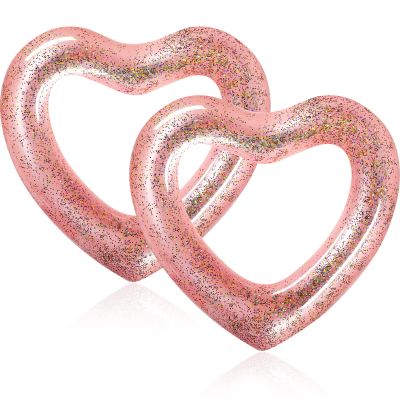 Sumind 2 Pcs Heart Pool Floats Inflatable Swim Rings, 47.3 x 39.4 Inch Bachelorette Floaties Heart Shaped Swimming Loungers Tube for Valentines Wedding Bride Beach Party Decorations(Rose Gold)