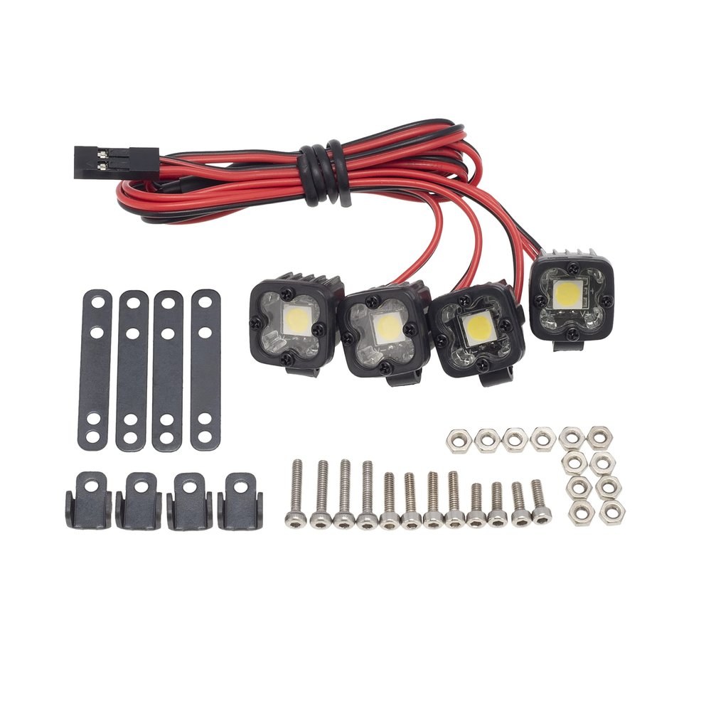 DKKY RC Car Lights LED Spotlights 1/10 Scale RC Crawler Accessories for Axial SCX10 90046 Traxxas TRX4 TRX6 Wraith RR10 MST Redcat Gen8 (4 Single Lights Without Controller)