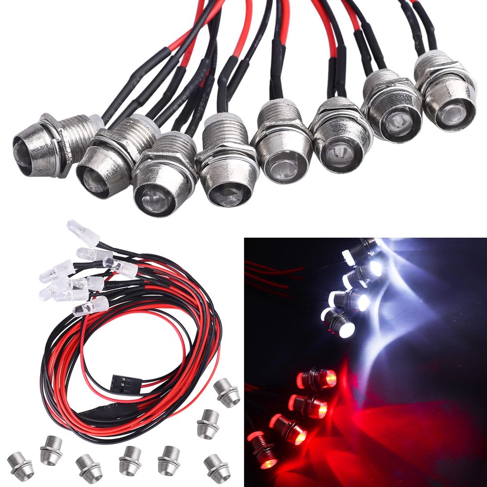 Hobbyfire RC Light Kit 8Leds LED Lights Headlights Taillight for Traxxas Slash Arrma Axial SCX10 Redcat Losi Tamiya HSP HPI RC4WD RC Car Truck Tank Crawler.