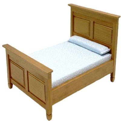 Melody Jane Dolls Houses Dollhouse Oak Panelled Double Bed Modern Miniature Bedroom Furniture 1:12