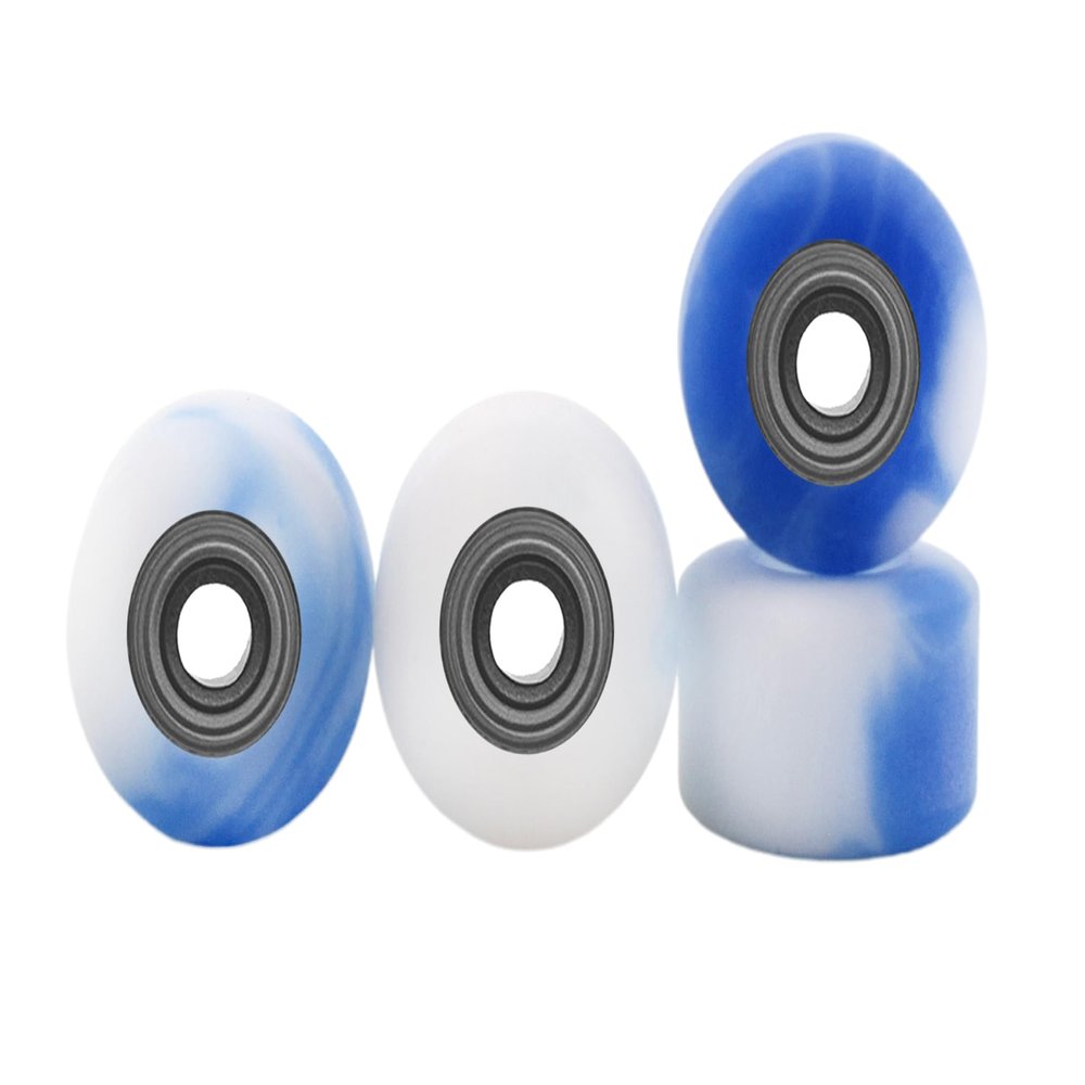 Teak Tuning Apex 61D Urethane Fingerboard Wheels - Mini Shorty Shape, 6.6mm Diameter - ABEC-9 Stealth Bearings - Made in The USA - Ocean Swirl Colorway