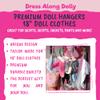 Dress Along Dolly Doll Full-Outfit Clothes Hangers for 18" Dolls - 12pk - Compatible w American Girl- Unique Design Holds Your Top & Bottom at Once Including Dresses, Pants, Shirts, Skirts- Purple view 2