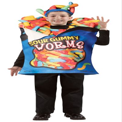Rasta Imposta Sour Gummy Worms Child Costume Snacks Food Dress Up Kids Children Cosplay Party Costumes, Childs Size 7-10