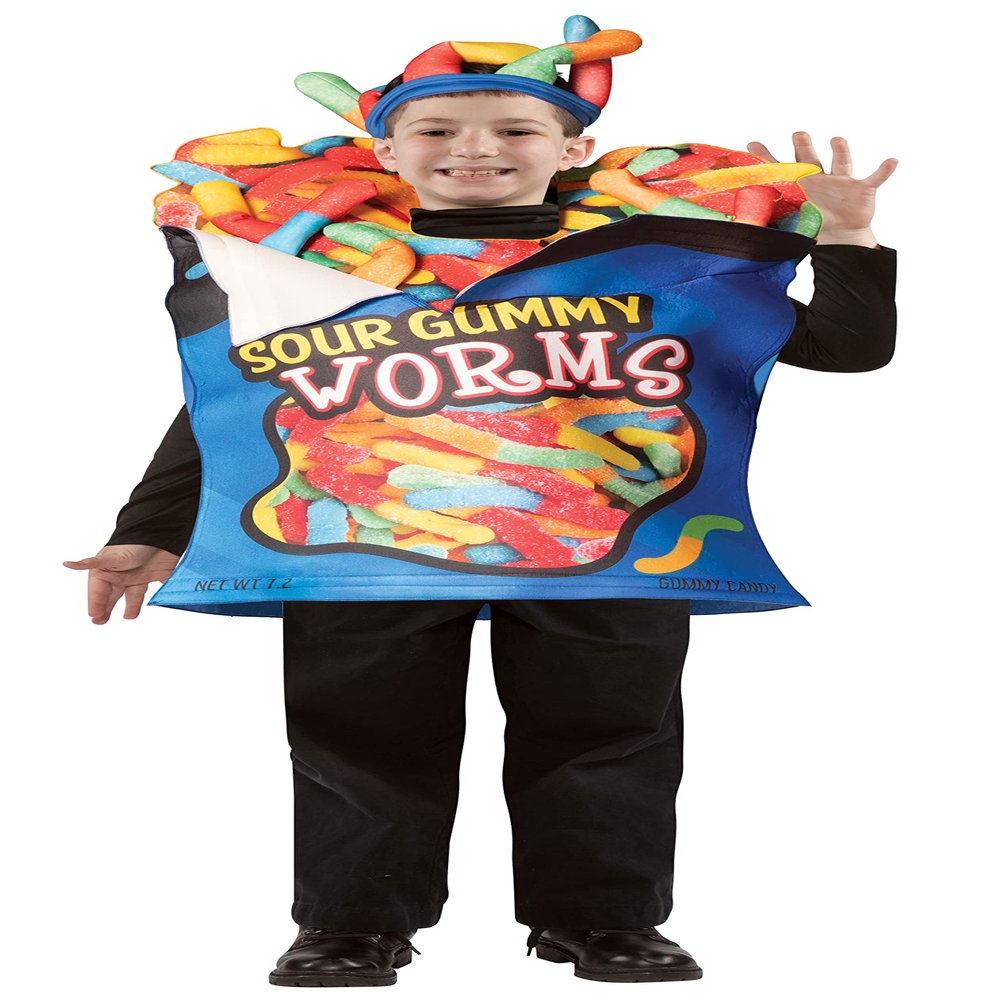 Rasta Imposta Sour Gummy Worms Child Costume Snacks Food Dress Up Kids Children Cosplay Party Costumes, Childs Size 7-10