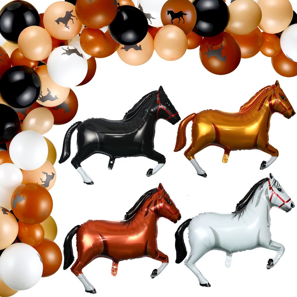 100 Pieces Horse Balloons Cowboy Party Decorations 40 Inches Aluminum Foil Balloon Latex Balloons Horse Themed Garland Arch Kit for Birthday Baby Shower (Brown,Cowboy)