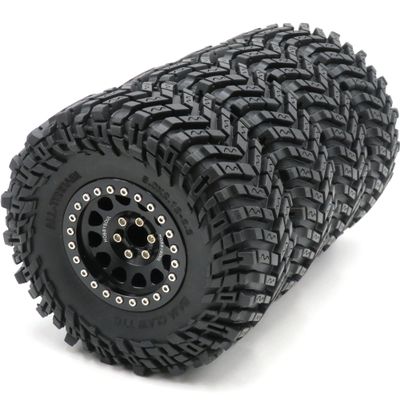 HOBBYSOUL 4pcs RC 2.2 Tires Tyres Height 127mm/5.0inch & Aluminium 2.2 Beadlock Wheels -10mm Negative Offset Rims Black Color for RC Mud Crawler All Terrain TRX4 Gen8 Capra Wraith,(Assembled)