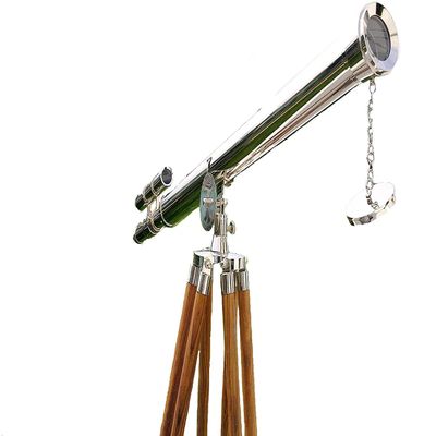 Antique Brass Floor Standing Telescope Master Harbor Nautical Double Barrel Nickel & Brown 65"
