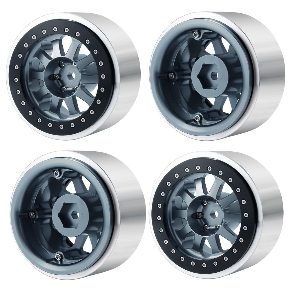 RC-Hub 4pcs Aluminum Alloy 2.9 Beadlock Wheels Rim Set for 1/6 Axial SCX6 AXI05000 RC Crawler Car (Titanium Grey +Black)