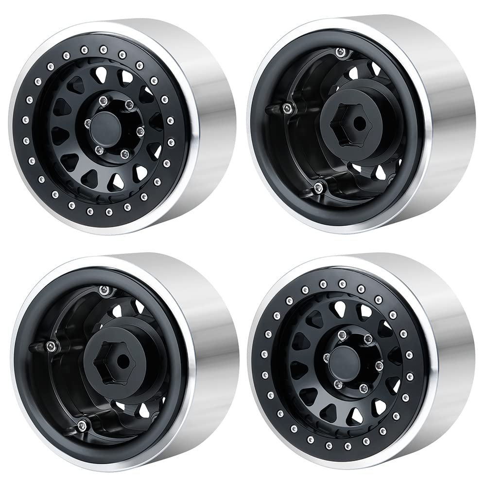 RC-Hub 4pcs Aluminum Alloy 2.9" Beadlock Wheels Rim Set for 1/6 Axial SCX6 AXI05000 RC Crawler Car (Black)